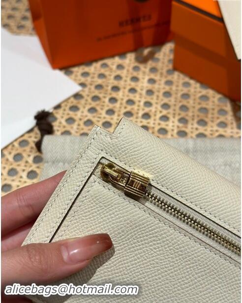 Top Design Hermes Kelly Pocket Compact Wallet in Epsom Leather H0010 Milk Shake White/Gold 2024 (Half Handmade)