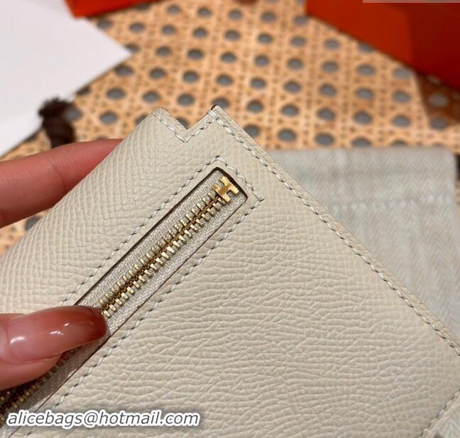 Top Design Hermes Kelly Pocket Compact Wallet in Epsom Leather H0010 Milk Shake White/Gold 2024 (Half Handmade)