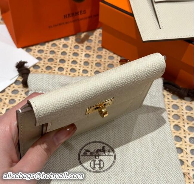 Top Design Hermes Kelly Pocket Compact Wallet in Epsom Leather H0010 Milk Shake White/Gold 2024 (Half Handmade)