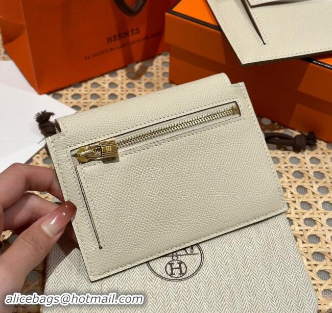 Top Design Hermes Kelly Pocket Compact Wallet in Epsom Leather H0010 Milk Shake White/Gold 2024 (Half Handmade)