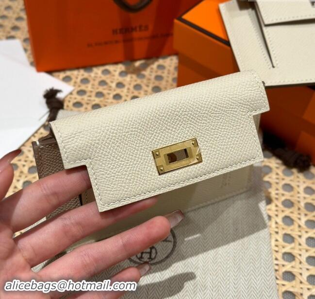 Top Design Hermes Kelly Pocket Compact Wallet in Epsom Leather H0010 Milk Shake White/Gold 2024 (Half Handmade)