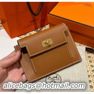 Market Sells Hermes Kelly Pocket Compact Wallet in Epsom Leather H0010 Brown/Gold 2024 (Half Handmade)