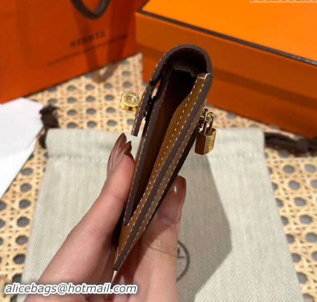 Market Sells Hermes Kelly Pocket Compact Wallet in Epsom Leather H0010 Brown/Gold 2024 (Half Handmade)