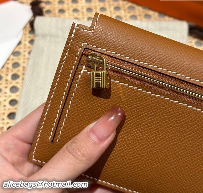 Market Sells Hermes Kelly Pocket Compact Wallet in Epsom Leather H0010 Brown/Gold 2024 (Half Handmade)