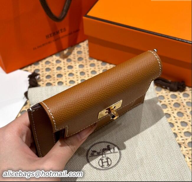 Market Sells Hermes Kelly Pocket Compact Wallet in Epsom Leather H0010 Brown/Gold 2024 (Half Handmade)