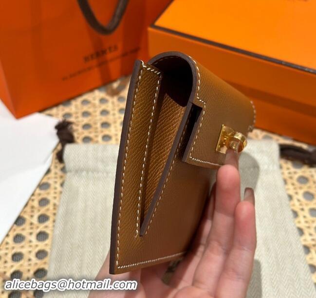 Market Sells Hermes Kelly Pocket Compact Wallet in Epsom Leather H0010 Brown/Gold 2024 (Half Handmade)