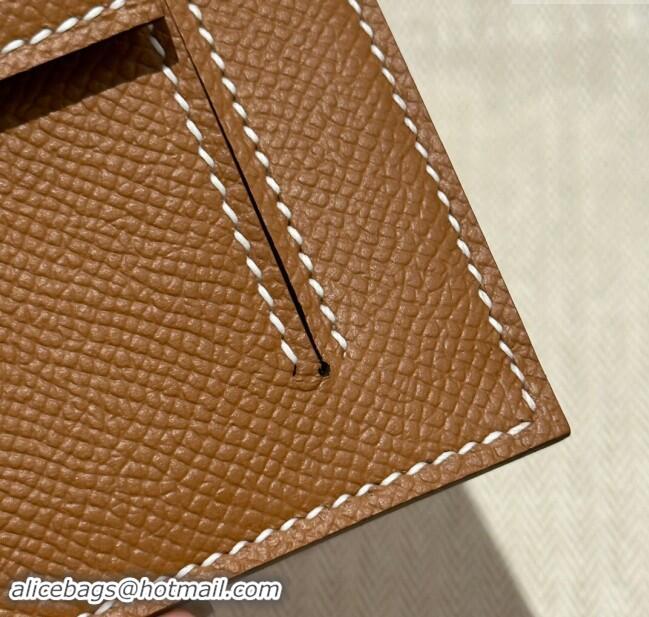 Top Grade Hermes Kelly Pocket Compact Wallet in Epsom Leather H0010 Brown/Silver 2024 (Half Handmade)