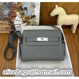 New Cheap Hermes Kelly Messenger Bag in Original Evercolor Leather H0019 Could Grey/Silver 2024 (Full Handmade)