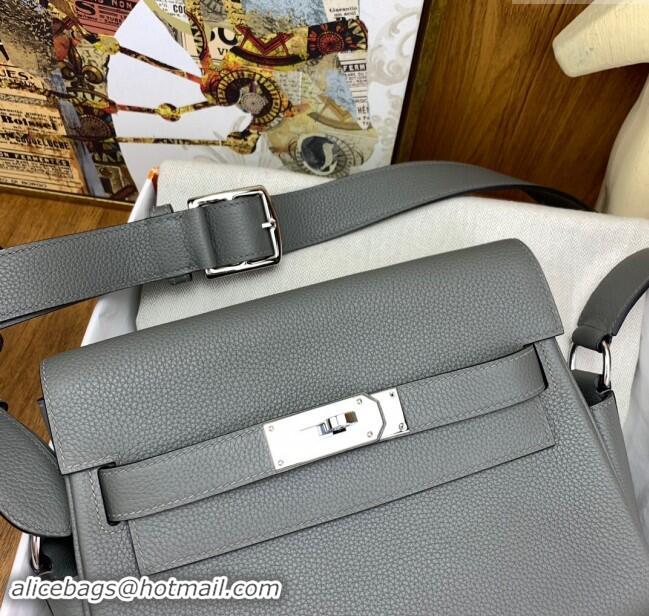 New Cheap Hermes Kelly Messenger Bag in Original Evercolor Leather H0019 Could Grey/Silver 2024 (Full Handmade)