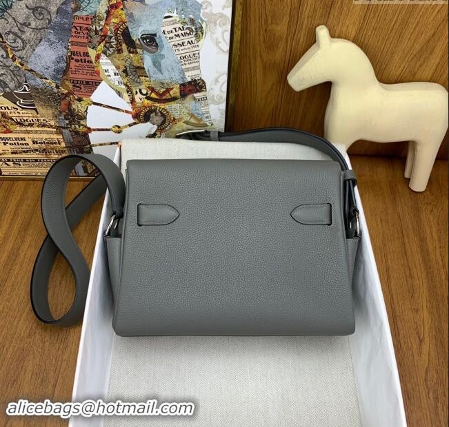 New Cheap Hermes Kelly Messenger Bag in Original Evercolor Leather H0019 Could Grey/Silver 2024 (Full Handmade)