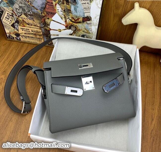 New Cheap Hermes Kelly Messenger Bag in Original Evercolor Leather H0019 Could Grey/Silver 2024 (Full Handmade)