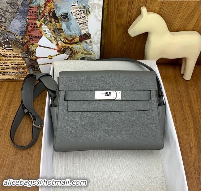 New Cheap Hermes Kelly Messenger Bag in Original Evercolor Leather H0019 Could Grey/Silver 2024 (Full Handmade)