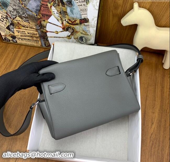 New Cheap Hermes Kelly Messenger Bag in Original Evercolor Leather H0019 Could Grey/Silver 2024 (Full Handmade)