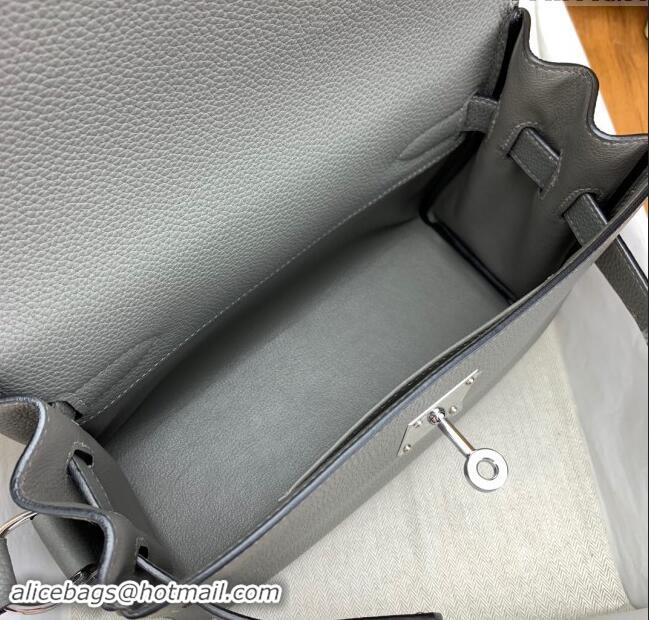 New Cheap Hermes Kelly Messenger Bag in Original Evercolor Leather H0019 Could Grey/Silver 2024 (Full Handmade)