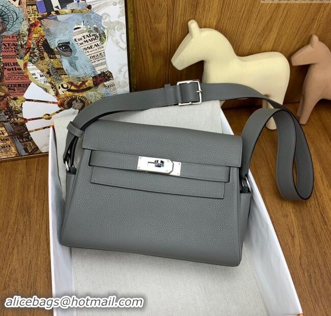 New Cheap Hermes Kelly Messenger Bag in Original Evercolor Leather H0019 Could Grey/Silver 2024 (Full Handmade)