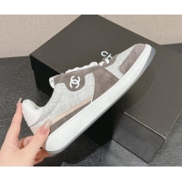 Pretty Style Chanel Felt Fabric & Suede Sneakers Grey 910088