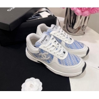 Grade Quality Chanel Calfskin & Braided Fabric Sneakers Blue 910107