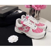 Shop Duplicate Chanel Calfskin & Braided Fabric Sneakers Pink 910108