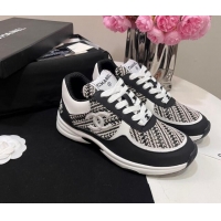 Luxurious Chanel Calfskin & Braided Fabric Sneakers Black 0910110