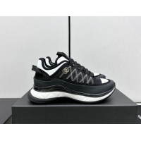 Good Quality Chanel Silky Calfskin & Fabric Laced Sneakers Black 910117