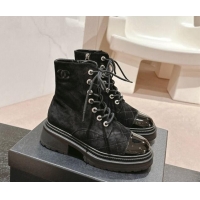 Good Product Chanel Suede Lace-up Ankle Boots Black 910120