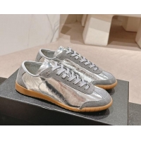 Pretty Style Chanel Calfskin & Suede Sneakers Silver 910128