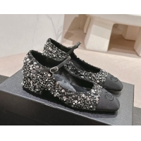 Duplicate Chanel Tweed & Sequins Mary Janes Pumps Black 910130