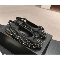 Hot Style Chanel Tweed & Embroidery Slingbacks Flat with Bow Black 910137