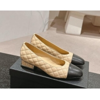 Sumptuous Chanel Quilted Lambskin Leather Low-Heel Pumps Beige 910141