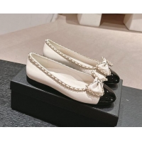 Top Design Chanel Calfskin Ballerina Flat with Chain and Bow White 91116