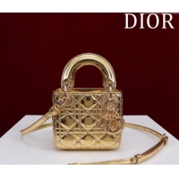 Buy Discount Dior Micro Lady Dior Bag in metallic Leather Golden M0856 Yellow 2024