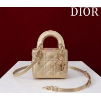 Grade Cheap Dior Micro Lady Dior Bag in Metallic Iridescent Leather M0856 Gold 2024