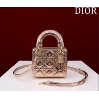 Promotional Dior Micro Lady Dior Bag in metallic Leather M0856 Rose Gold 2024