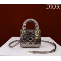 Big Discount Dior Micro Lady Dior Bag in metallic Leather M0856 Grey 2024