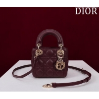 Low Cost Dior Micro Lady Dior Bag in Lambskin M0856 Dark Burgundy 2024