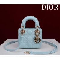 Top Grade Dior Micro Lady Dior Bag in Lambskin M0856 Light Blue 2024