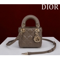 Top Quality Dior Micro Lady Dior Bag in Lambskin M0856 Taupe Grey 2024