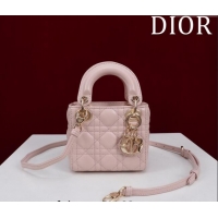 Low Cost Dior Micro Lady Dior Bag in Lambskin M0856 Light Pink 2024