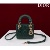 Good Quality Dior Micro Lady Dior Bag in Lambskin M0856 Dark Green 2024