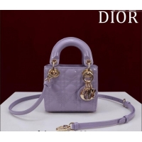 Inexpensive Dior Micro Lady Dior Bag in Patent Leather M0856 Light Purple 2024