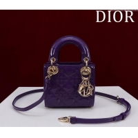 New Fashion Dior Micro Lady Dior Bag in Patent Leather M0856 Dark Purple 2024