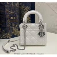 Top Grade Dior Classic Mini Lady Dior Bag in Cannage Lambskin Princess CD3051 White/Silver 2024