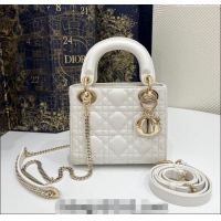 Popular Style Dior Classic Mini Lady Dior Bag in Cannage Lambskin Princess CD3051 White/Gold 2024