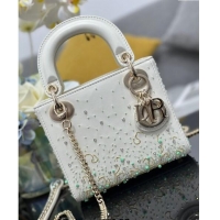 Promotional Dior Mini Lady Dior Bag in Calfskin with Bead Embroidery D0923 White/Mint Green 2024