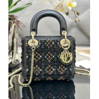 Well Crafted Dior Mini Lady Dior Bag in Calfskin with Bead Embroidery D0923 Black/Multi 2024