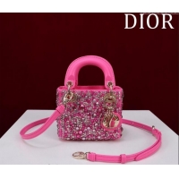 Luxury Cheap Dior Micro Lady Dior Bag in Bead Embroidery M085690 Dark Pink 2024