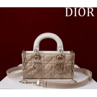 New Design Dior Small Lady D-Joy Bag in Two-Tone Cannage Lambskin M0541 Beige/White 2024