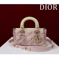 Top Quality Dior Small Lady D-Joy Bag in Two-Tone Cannage Lambskin M0541 Pink/Green 2024