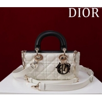 Luxurious Dior Small Lady D-Joy Bag in Two-Tone Cannage Lambskin M0541 White/Black 2024