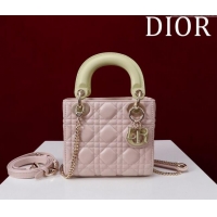 Good Taste Dior Mini Lady Dior Bag in Two-Tone Cannage Lambskin M0505 Pink/Green 2024